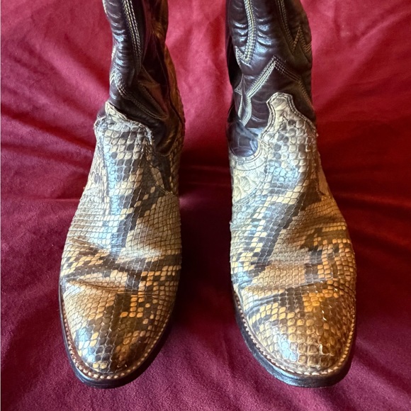 Dan Post Vintage Leather & Snake Brown Cowboy Boots - Picture 3 of 6